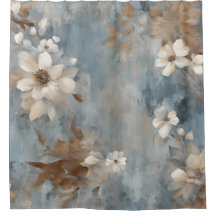 Rustieke Stofblauwe Bruine Crème Farmhouse Bloemmo