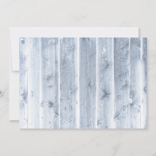 Rustieke Stofblauwe Houten Bloemige Trouwreceptie Kaart (Achterkant)