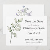 Rustieke Stofblauwe Wilde Bloem Save The Date (Voorkant / Achterkant)