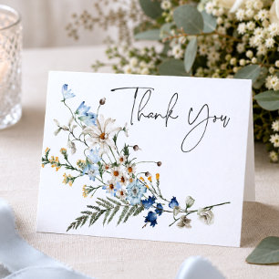 Rustieke Stofblauwe Wilde Bloemen & Madeliefjes Br Bedankkaart