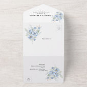 rustieke stoffig blauwe waterverf bloemen & blader all in one uitnodiging (Buitenkant)