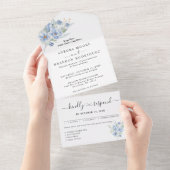 rustieke stoffig blauwe waterverf bloemen & blader all in one uitnodiging (Afscheurbaar)