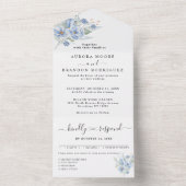 rustieke stoffig blauwe waterverf bloemen & blader all in one uitnodiging (Binnen)