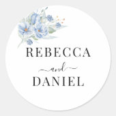 rustieke stoffig blauwe waterverf bloemen & blader ronde sticker (Voorkant)