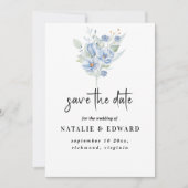 rustieke stoffig blauwe waterverf bloemen & blader save the date (Voorkant)