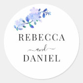 rustieke stoffig blauwe waterverf-stijl bloem & bl ronde sticker (Voorkant)