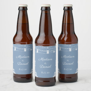 Rustieke Stoffige Blauwe Lichten Bruiloft Bier Fle Etiket