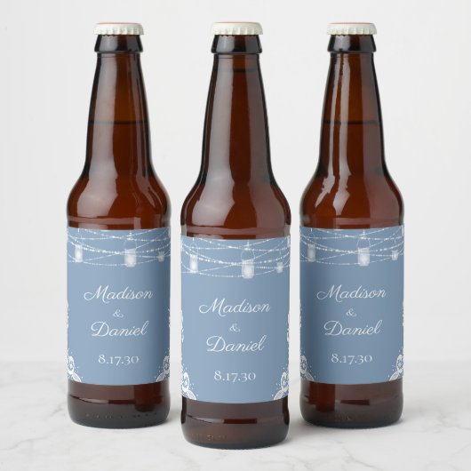 Rustieke Stoffige Blauwe Lichten Bruiloft Bier Fle Etiket (Flessen)