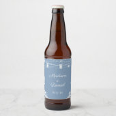 Rustieke Stoffige Blauwe Lichten Bruiloft Bier Fle Etiket (Voorkant)