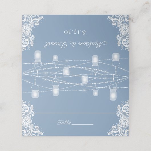 Rustieke Stoffige Blauwe Lichten Bruiloft Plaats K Plaatskaartje (Buitenkant ongevouwen)