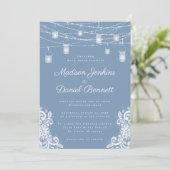 Rustieke Stoffige Blauwe Lichten Bruiloft Uitnodig Kaart (Staand voorkant)