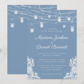 Rustieke Stoffige Blauwe Lichten Bruiloft Uitnodig Kaart (Voorkant / Achterkant)