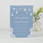 Rustieke Stoffige Blauwe Lichten Bruiloft Viering Kaart (Staand voorkant)
