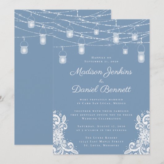 Rustieke Stoffige Blauwe Lichten Bruiloft Viering Kaart (Voorkant / Achterkant)