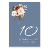 Rustieke Stoffige Blauwe Perzik Bloemenbruiloft Ta Kaart (Voorkant)