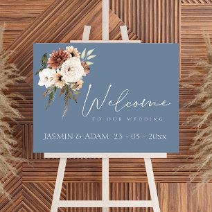 Rustieke stoffige blauwe perzik bloemenbruiloft we poster