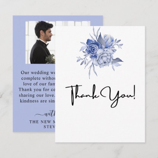 rustieke stoffige blauwe rozen en andere bloemen bedankkaart (Voorkant / Achterkant)