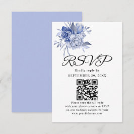 rustieke stoffige blauwe rozen en andere bloemen RSVP kaartje