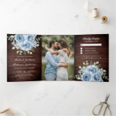 Rustieke Stoffige Blauwe Rozen Foto Schuur Houten  Drieluik Uitnodiging (Binnen)