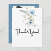 rustieke stoffige blauwe waterverf bloemboeket bedankkaart (Voorkant / Achterkant)