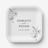 rustieke stoffige blauwe waterverf bloemboeket papieren bordje (Voorkant)