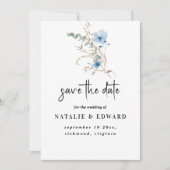 rustieke stoffige blauwe waterverf bloemenboeket save the date (Voorkant)