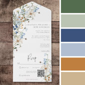 Rustieke Stoffige Blauwe Wildbloemen & Daisies QR  All In One Uitnodiging