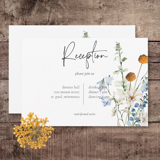 Rustieke Stoffige Blauwe Wildbloemen & Daisies Rec Informatiekaartje