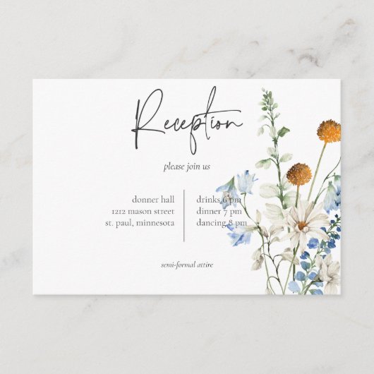 Rustieke Stoffige Blauwe Wildbloemen & Daisies Rec Informatiekaartje (Voorkant)