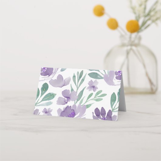 Rustieke Stoffige Paarse & Bloemenbruiloft Zitplaa Plaatskaartje (Achterkant)