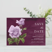 Rustieke stoffige Paarse Roos Floral Plum Wedding Save The Date (Staand voorkant)