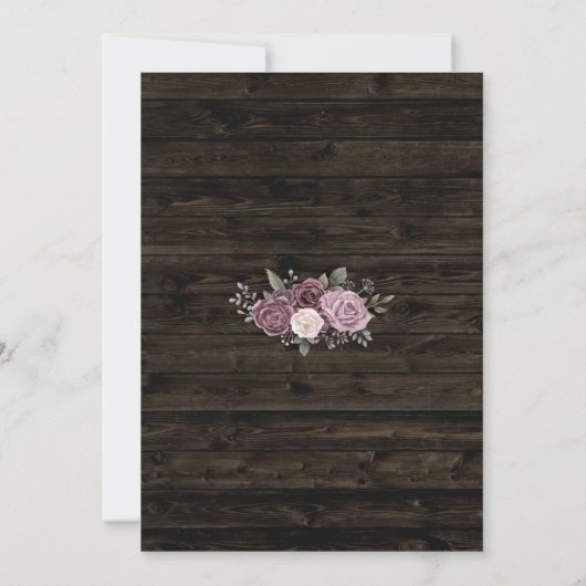 Rustieke stoffige Paarse Rozen Bloemen op Dark Woo Save The Date (Achterkant)