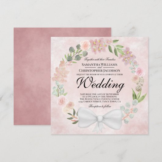 Rustieke stoffige Roos Waterverf krans bruiloft Kaart (Voorkant / Achterkant)