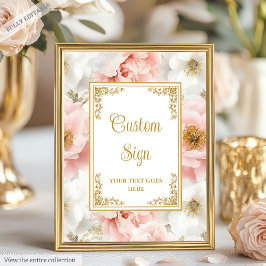 Rustieke stoffige roze bloemen met gouden accenten poster
