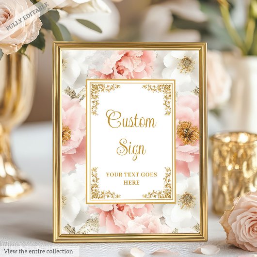 Rustieke stoffige roze bloemen met gouden accenten poster