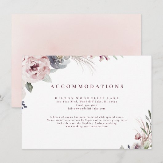 Rustieke stoffige roze boho bloemen accommodaties informatiekaartje (Voorkant / Achterkant)