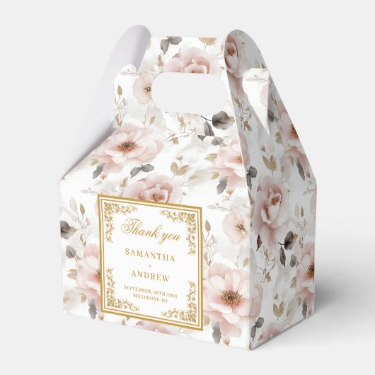 Rustieke stoffige roze ivoor bloemen bruiloft guns bedankdoosjes (Voorkant Zijde)