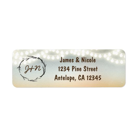 Rustieke Stokken Krans Slingerlichten Adreslabels Etiket (Voorkant)