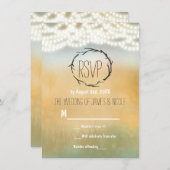 Rustieke Stokken & Slingerlichtjes Trouw RSVP Kaar Kaart (Voorkant / Achterkant)
