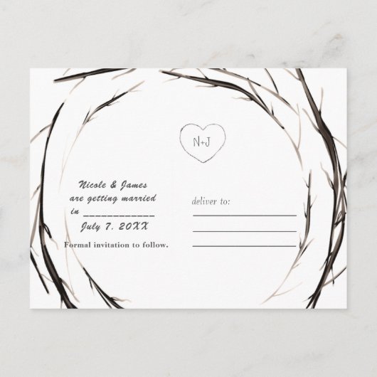 Rustieke Stokken Takken Takken Krans Save the Date Aankondigingskaart (Achterkant)