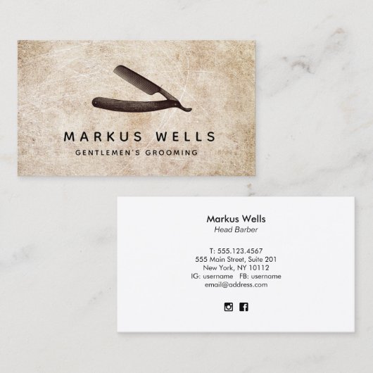Rustieke Straight Razor Barber Shop Visitekaartje (Voorkant / Achterkant)