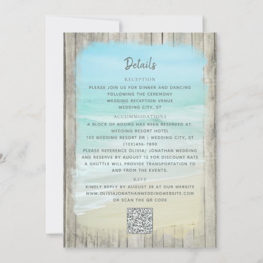 Rustieke strand bruiloft alles in één QR-code Kaart (Achterkant)