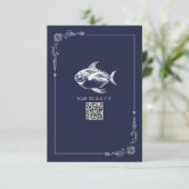 Rustieke Strand Bruiloft Donkerblauwe Vis RSVP Kaartje (Staand voorkant)