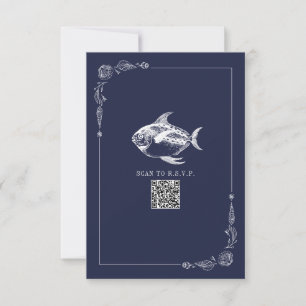 Rustieke Strand Bruiloft Donkerblauwe Vis RSVP Kaartje