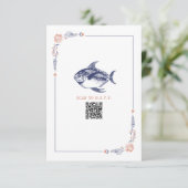 Rustieke Strand Bruiloft Rode & Blauwe Vis RSVP Kaartje (Staand voorkant)
