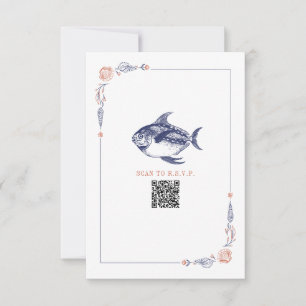 Rustieke Strand Bruiloft Rode & Blauwe Vis RSVP Kaartje