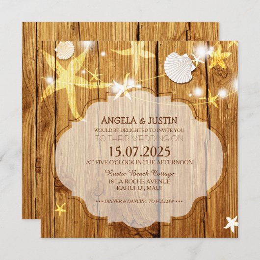 Rustieke strand bruiloftsfeest kaart (Voorkant / Achterkant)