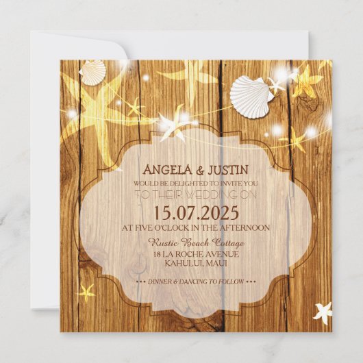 Rustieke strand bruiloftsfeest kaart (Voorkant)