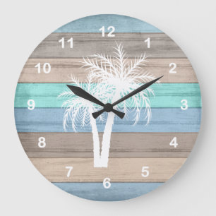 Rustieke strand hout nautische en witte palmbomen grote klok