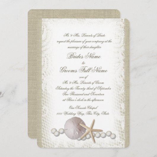 Rustieke strand kant en parels kaart (Voorkant / Achterkant)